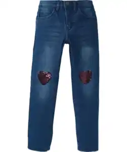 Thermo-Jeans mit Pailletten, verstellbare Bundweite, jeansblau