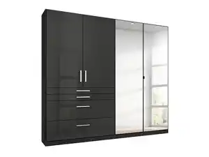 Kleiderschrank mit Spiegel - hochglanz grau - 181 cm - rauch - HOMBURG