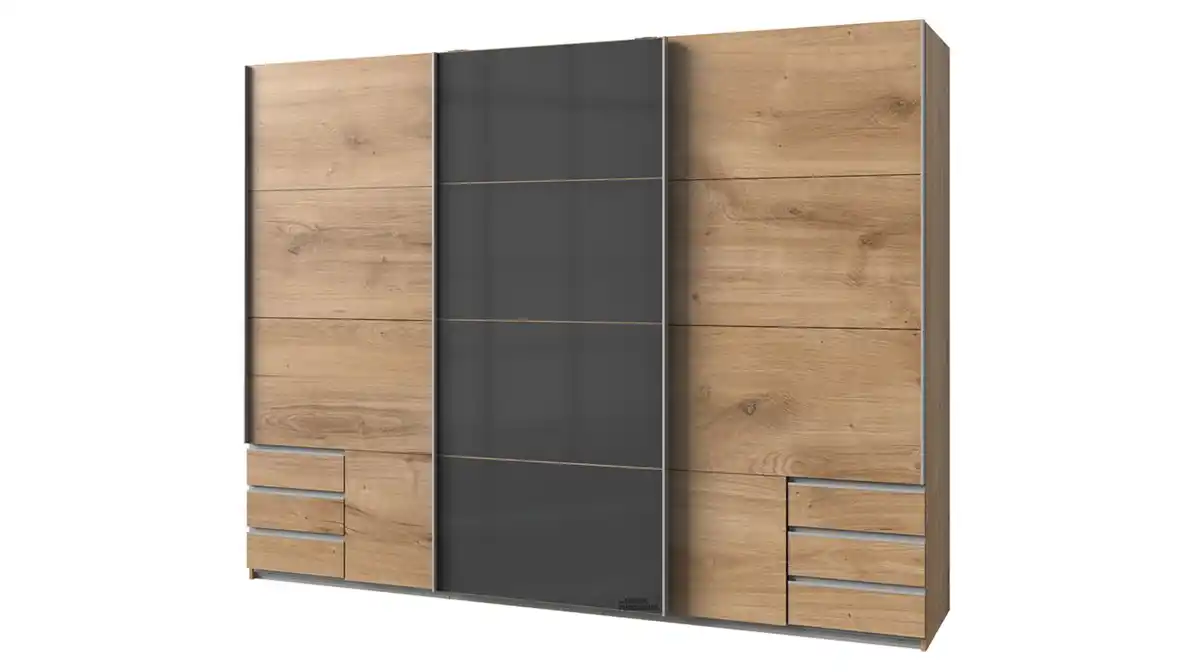 Bild 1 von Schwebetürenschrank Glasfront - Plankeneiche - graphit - 270 cm - VALENCIA
