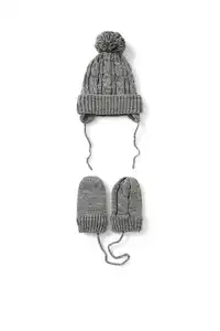 C&A Set-Baby-Bommelmütze und-Fäustlinge-2 teilig, Grau, Größe: 46-47