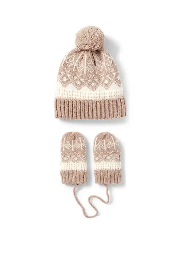 Bild 1 von C&A Set-Baby-Bommelmütze und-Fäustlinge-2 teilig, Beige, Größe: 46-47