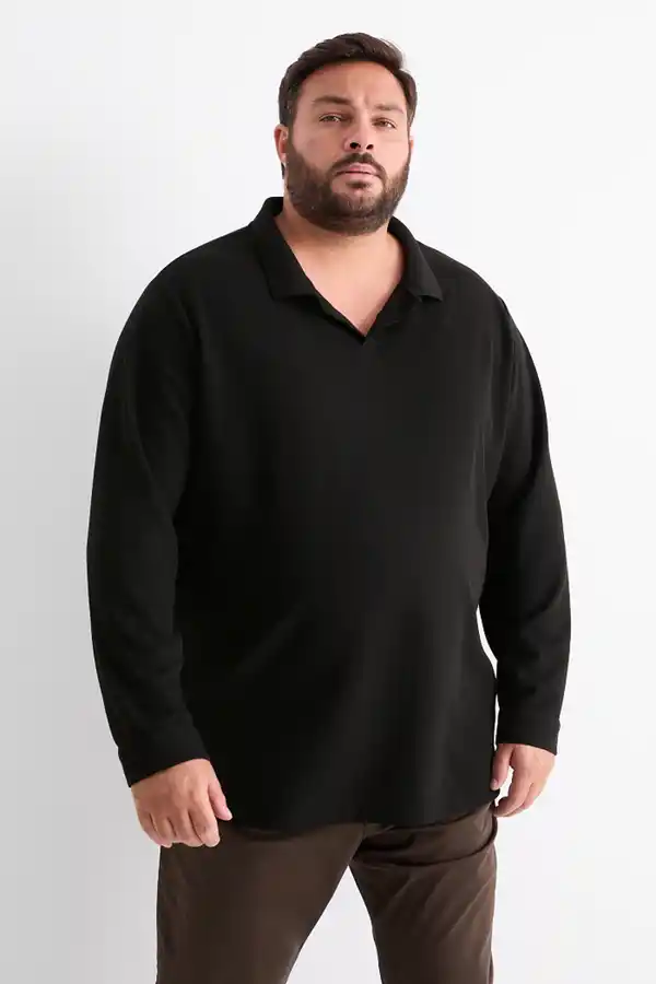 Bild 1 von C&A Poloshirt-strukturiert, Schwarz, Größe: 3XL