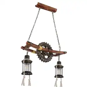 GLOBO Retrofit Balkenpendel Abella Braun antik /Messingfarbig 62x20cm H110cm