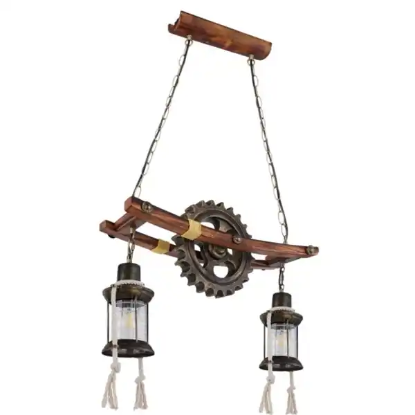 Bild 1 von GLOBO Retrofit Balkenpendel Abella Braun antik /Messingfarbig 62x20cm H110cm