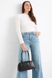 C&A Schultertasche-Lederimitat, Schwarz, Größe: 1 size