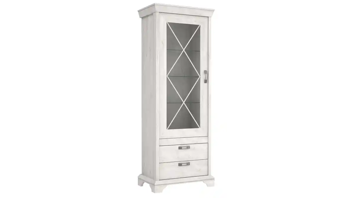 Bild 1 von Vitrine mit 1 Glastür Pinie weiß 210 cm - KASHMIR