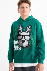 C&A Rentier-Weihnachts-Hoodie-Glanz-Effekt, Grün, Größe: 128