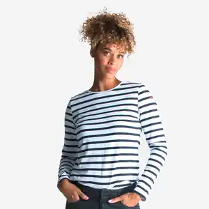 Segelshirt langarm Damen 100 weiss/blau