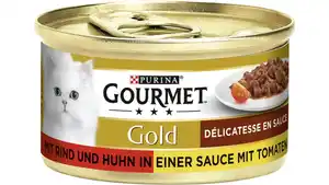 PURINA GOURMET Gold Délicatesse en Sauce mit Rind & Huhn in einer Sauce mit Tomaten