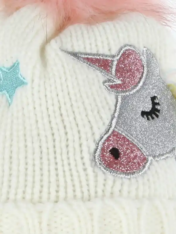 Bild 2 von Mädchen Strickmütze mit Bommel Weiß