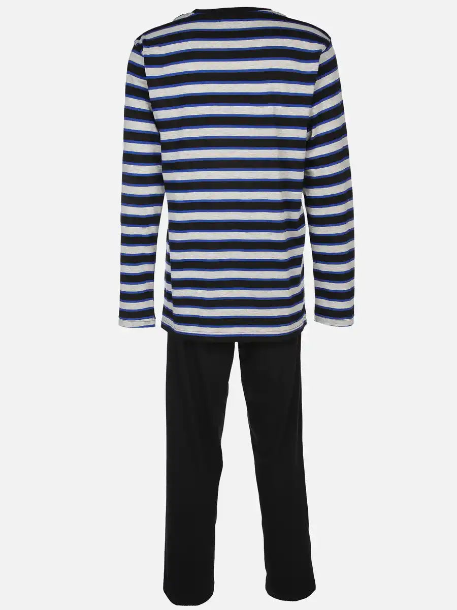 Bild 2 von Herren Pyjama lang mit Streifen Schwarz