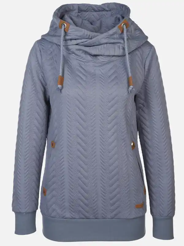 Bild 1 von Damen Sweatshirt mit überlappendem Kragen und Kapuze Blau