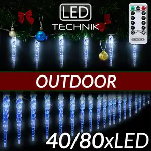 Lichterkette Eiszapfen 40 LED inkl Fernbedienung 104m blau