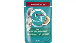 PURINA ONE Adult mit Rind und Karotten Katzennassfutter 26x85g Portionsbeutel