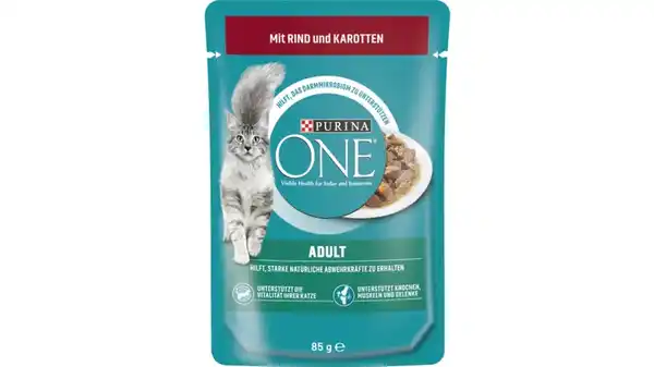 Bild 1 von PURINA ONE Adult mit Rind und Karotten Katzennassfutter 26x85g Portionsbeutel