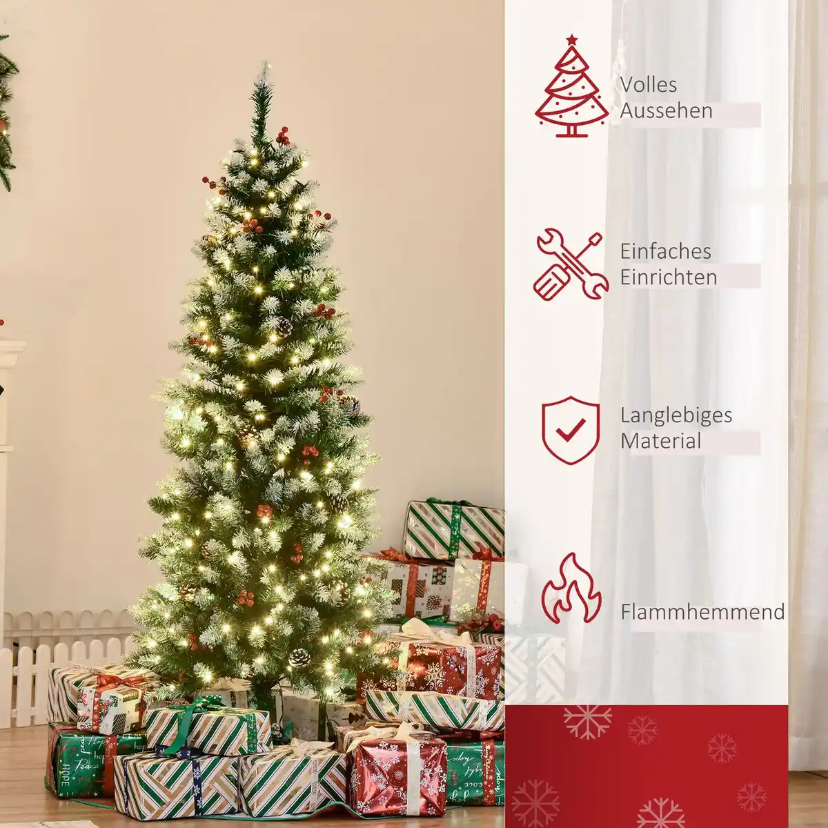 Bild 4 von Weihnachtsbaum 1,5 m Christbaum Tannenbaum mit 25 roten Beeren Tannenzapfen LED-Lichter Kunsttanne 4