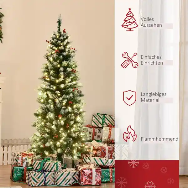 Bild 4 von Weihnachtsbaum 1,5 m Christbaum Tannenbaum mit 25 roten Beeren Tannenzapfen LED-Lichter Kunsttanne 4