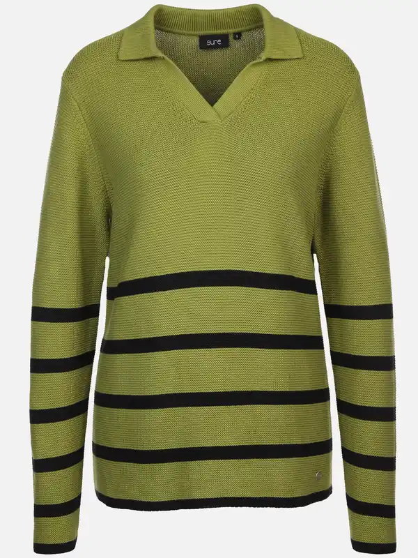 Bild 1 von Damen Pullover mit Polokragen und Streifen Grün