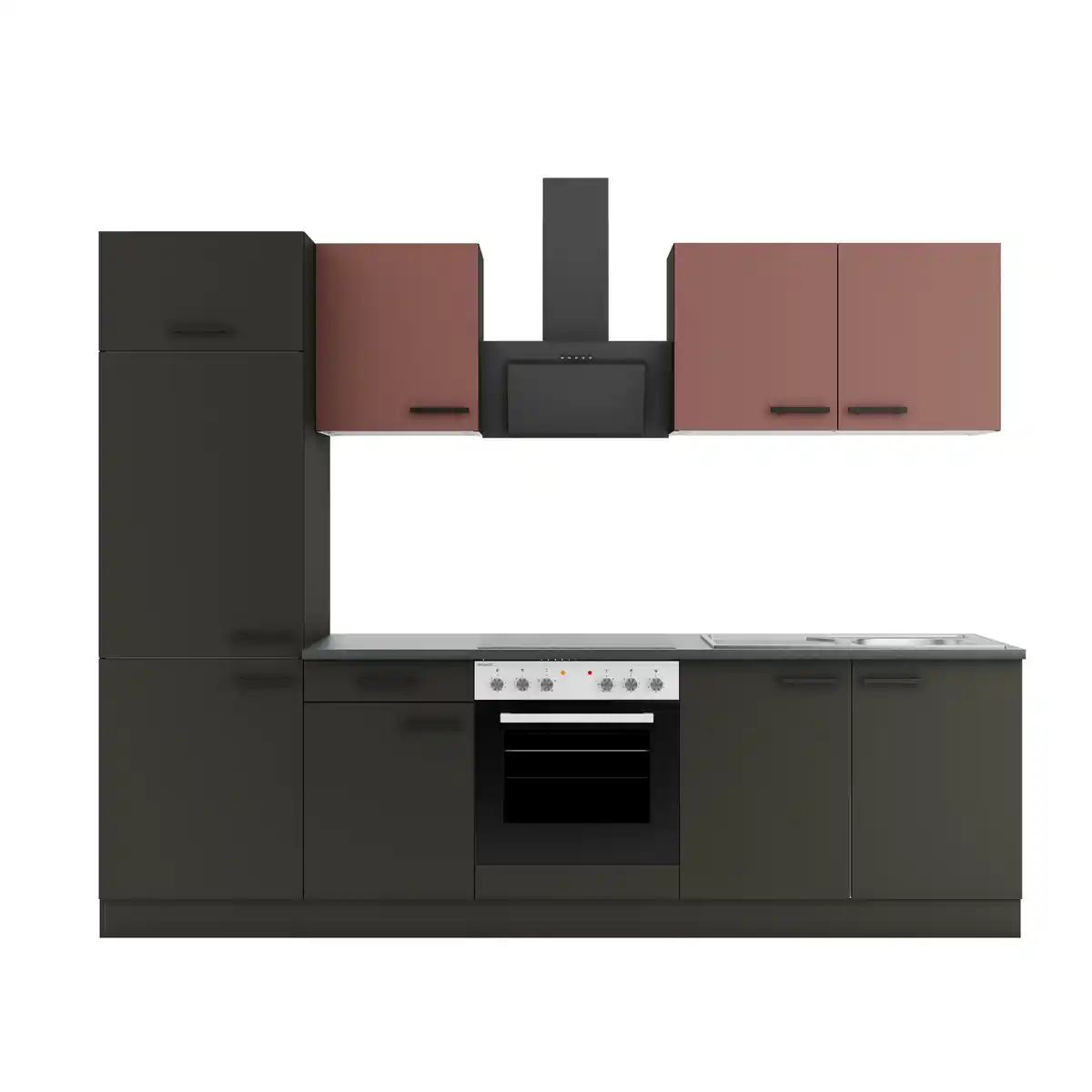 Bild 1 von OPTIFIT Küchenzeile mit E-Geräten 'OPTIkompakt Nizza407' rostrot/anthrazit 270 cm