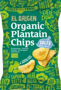 el origen Bio Kochbananen Chips mit Meersalz, 80 g