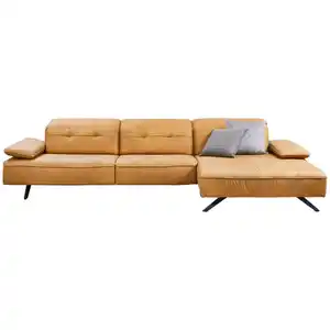 Joop! Ecksofa, Currygelb, Leder, Echtleder, Rindleder, 3-4-Sitzer, seitenverkehrt montierbar, L-Form, 340x165 cm, Blauer Engel, Goldenes M, Emas, erweiterbar, Typenauswahl, Fußauswahl, Lederauswahl,