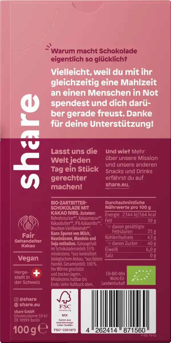 Bild 2 von share Bio Schokoladentafel Kakao Nibs, 100 g