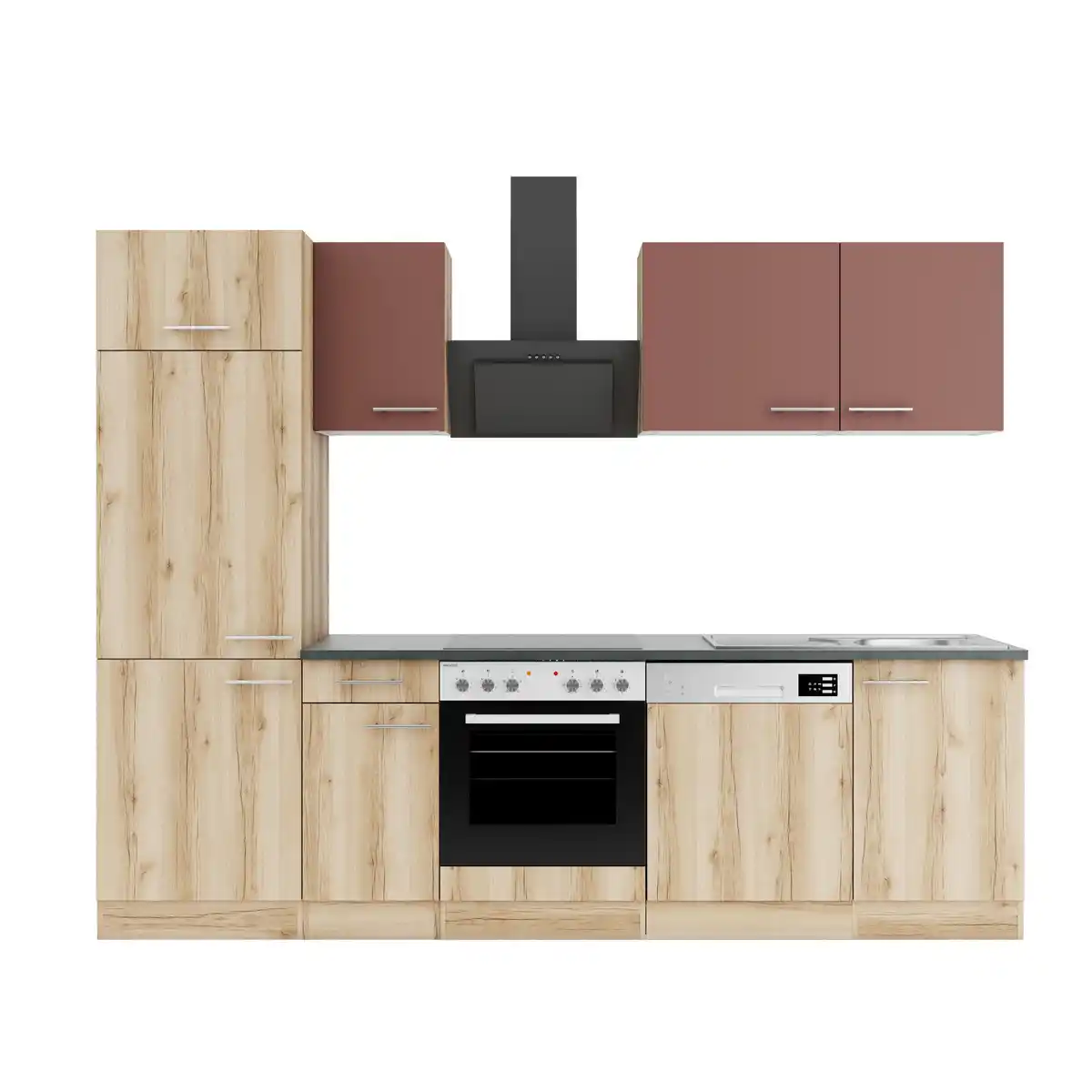 Bild 1 von OPTIFIT Küchenzeile mit E-Geräten 'OPTIkompakt Bari407' rostrot/eichefarbenfarben 270 cm