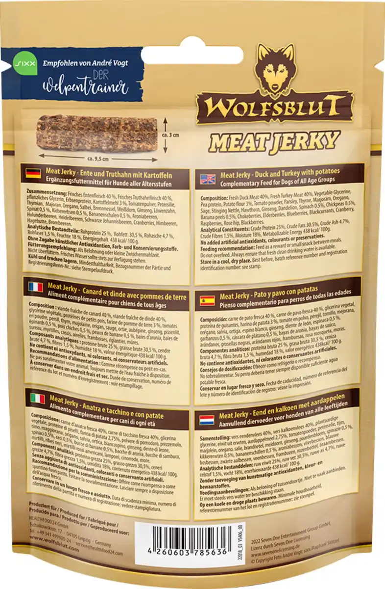 Bild 1 von Wolfsblut Hundesnack Meat Jerky Wild Duck Turkey, 80 g