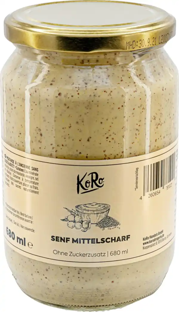 Bild 1 von KoRo Mittelscharfer Senf ohne Zuckerzusatz, 680 ml