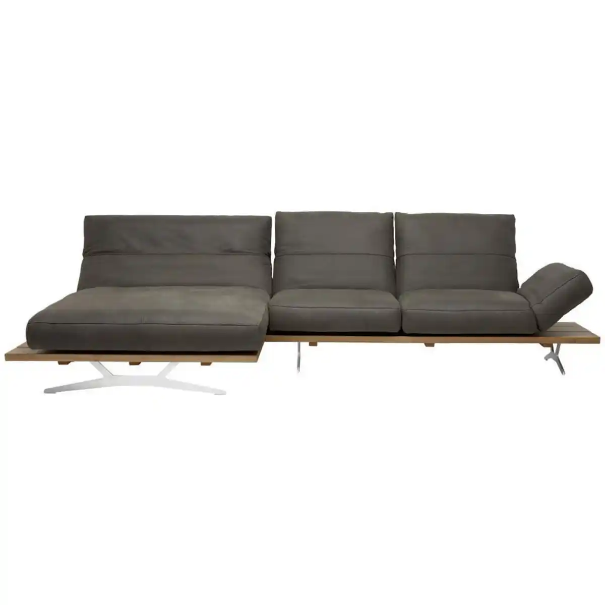 Bild 1 von Ambiente Ecksofa Nurano, Braun, Eiche, Leder, Echtleder, Anilinleder, Eiche, massiv, 3-Sitzer, Ottomane links, L-Form, 320x157 cm, Typenauswahl, Lederauswahl, Stoffauswahl, seitenverkehrt erhältlich