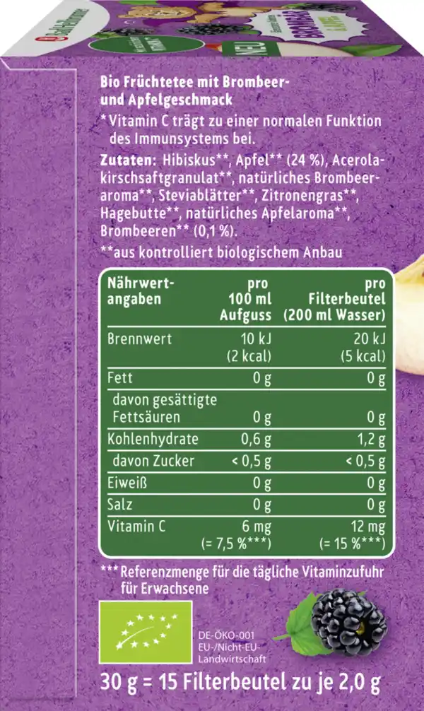 Bild 2 von Bad Heilbrunner Bio Früchtetee Bärenstarker Kindertee Brombär Apfel mit natürlichem Vitamin C*, 30 g