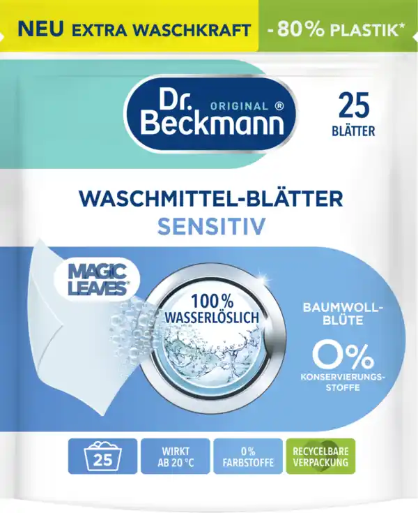 Bild 1 von Dr. Beckmann Magic Leaves Waschmittel-Blätter Sensitiv 25 WL