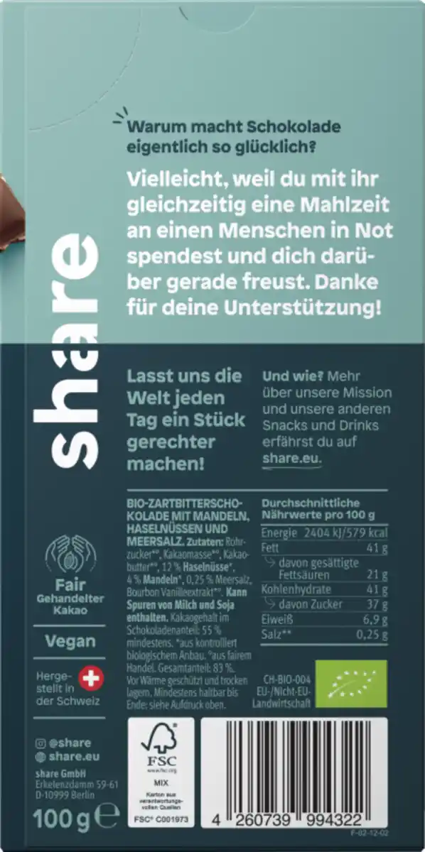 Bild 2 von share Bio Schokoladentafel Nuss & Meersalz, 100 g