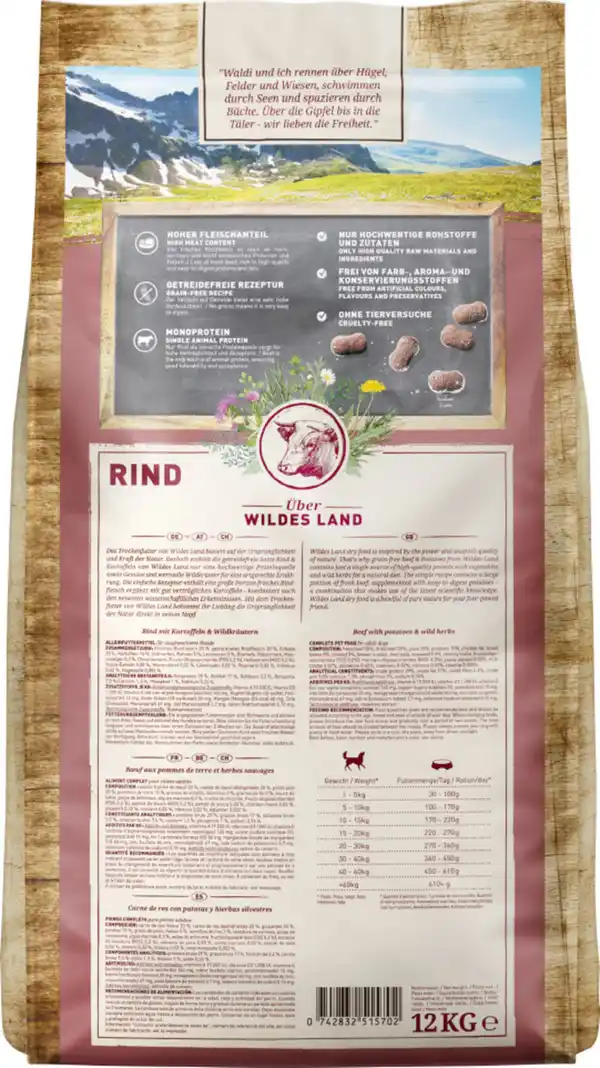 Bild 2 von Wildes Land Hundefutter Rind mit Kartoffeln und Wildkräutern, 12 kg