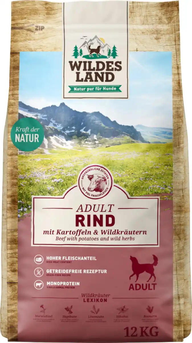Bild 1 von Wildes Land Hundefutter Rind mit Kartoffeln und Wildkräutern, 12 kg