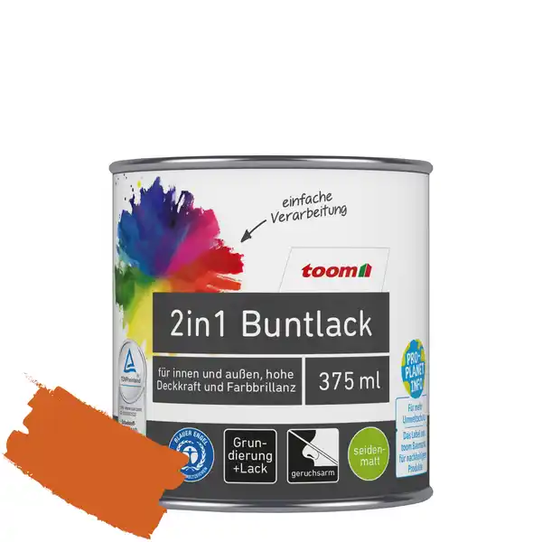 Bild 1 von toom 2in1 Buntlack 'Feuerglut' orange seidenmatt 375 ml