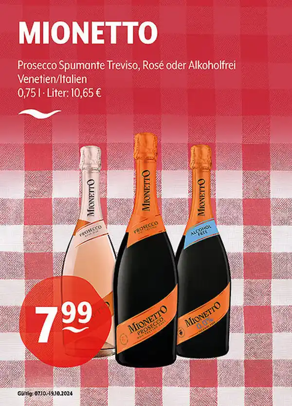 Bild 1 von MIONETTO Prosecco Spumante Treviso, Rosé oder Alkoholfrei Venetien/Italien