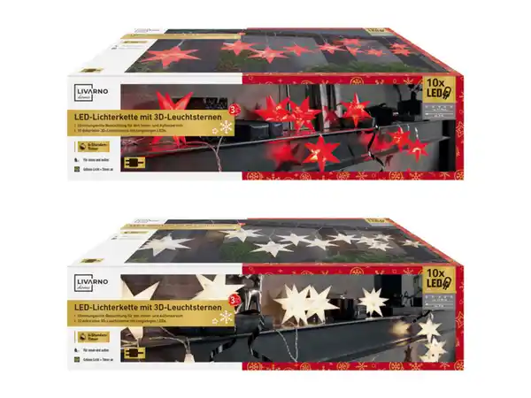 Bild 1 von LIVARNO home LED-Lichterkette mit 3D-Leuchtsternen, 10 LEDs