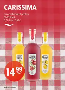 CARISSIMA Limoncello oder Aperitivo 30/16 % Vol.