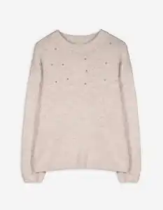 Damen Pullover - Zierperlen - beige