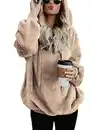 Bild 1 von iWoo Hoodie Damen Kapuzenpullover Teddy-Fleece Pullover Herbst Winter Warm Oberteil Langarm Einfarbig Casual Sweatshirt