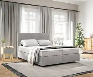 Boxspringbett Dream-Well 160x200 cm Cord Silbergrau mit Taschenfederkernmatratze und Topper Visco