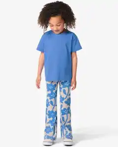 Ausgestellte Kinderleggings mit Rippenstruktur und Blumenmuster blau