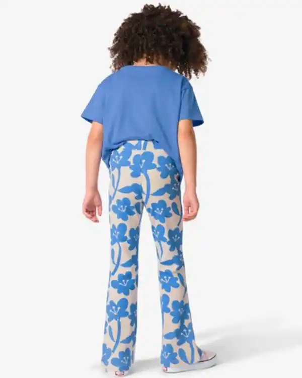 Bild 3 von Ausgestellte Kinderleggings mit Rippenstruktur und Blumenmuster blau