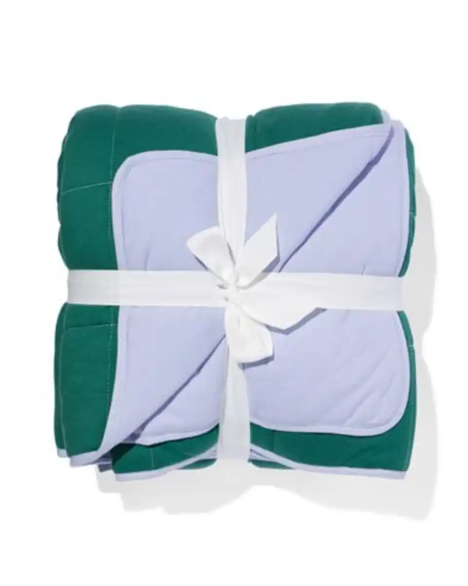 Bild 2 von Tagesdecke Jersey grün/lila gestreift 260 x 235