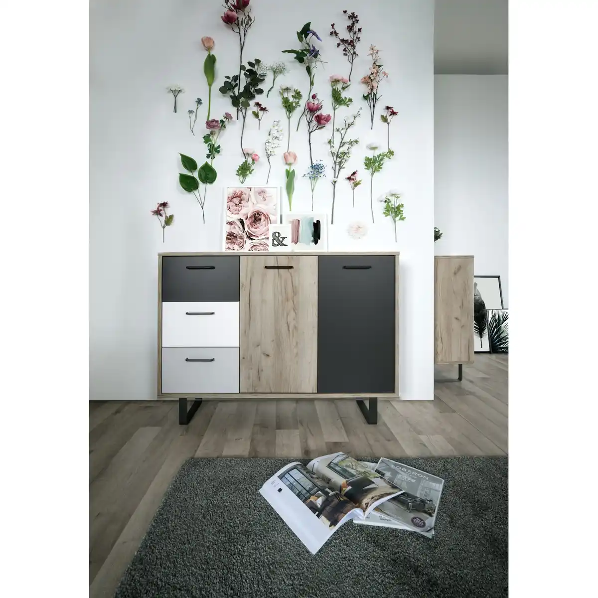 Bild 1 von Finori Kommode "Milo", Grey Craft Oak / Farbmix, 3 Schubkästen