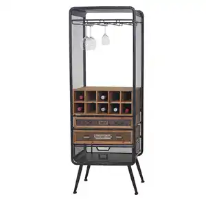 Weinregal MCW-C91, Flaschenregal Barschrank Weinständer für 10 Flaschen, Tanne Holz Vintage 157x57x38cm