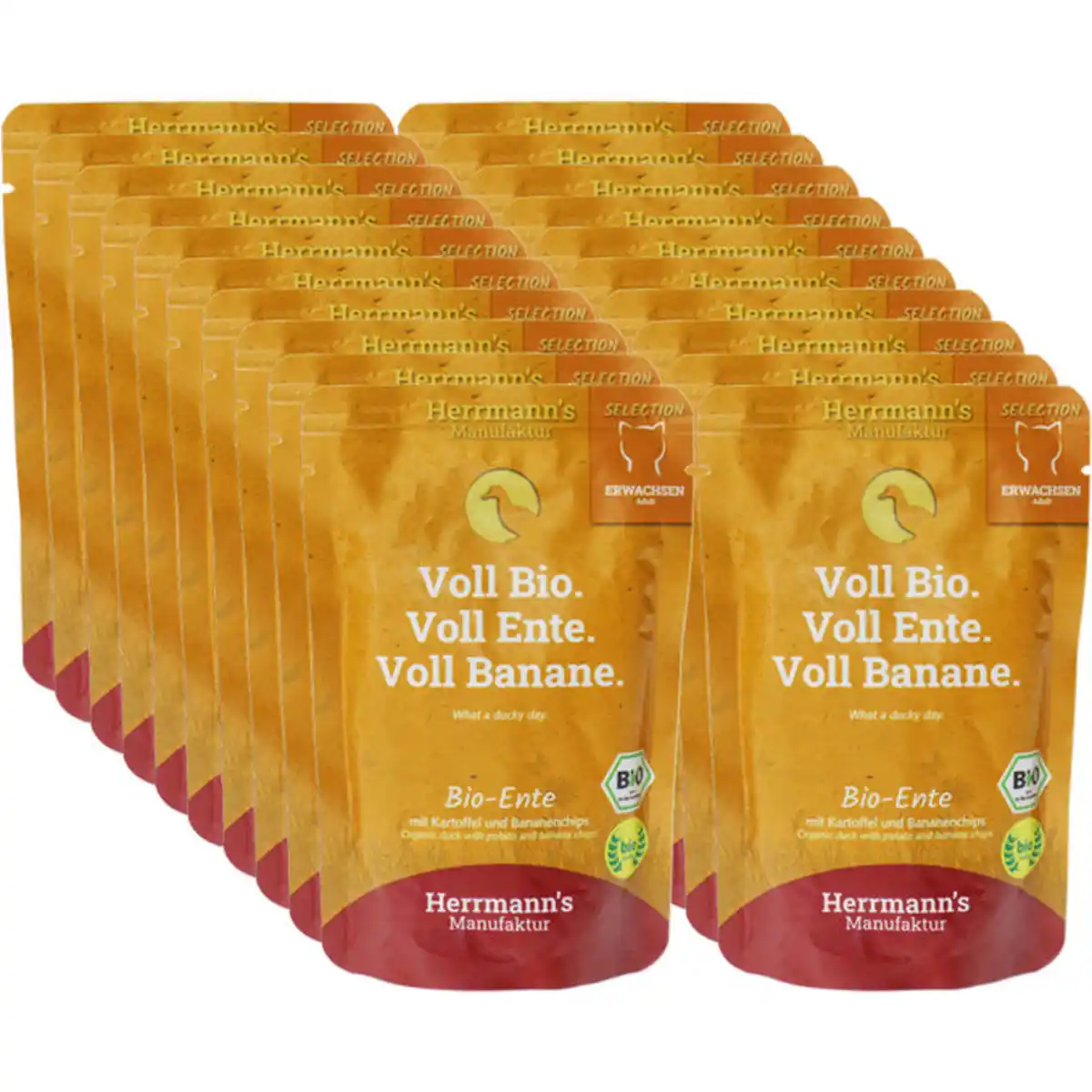 Bild 1 von Herrmanns BIO Katzenfutter Selection Ente mit Kartoffeln & Bananenchips, 20er Pack