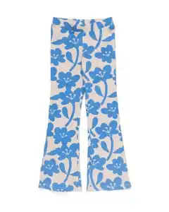 Ausgestellte Kinderleggings mit Rippenstruktur und Blumenmuster blau