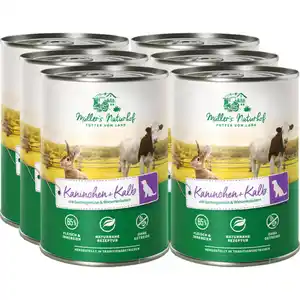 Müller´s Naturhof 2 x Hundefutter Kaninchen & Kalb, 6er Pack